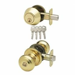 Copper Creek Colonial Polished Brass Entry Door Knob with Deadbolt