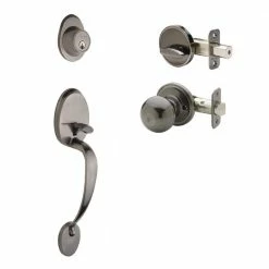 Copper Creek Colonial Antique Nickel Door Handleset and Ball Knob Trim