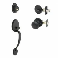 Copper Creek Colonial Black Door Handleset and Colonial Knob Trim