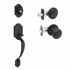 Copper Creek Heritage Black Door Handleset and Colonial Knob Trim
