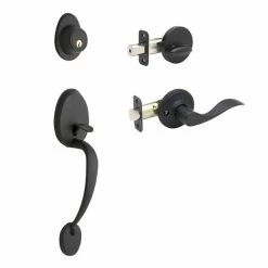 Copper Creek Colonial Black Door Handleset and Waverlie Handle Trim