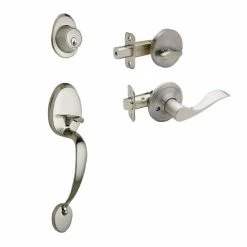 Copper Creek Colonial Satin Stainless Door Handleset and Waverly Handle Trim