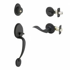 Copper Creek Colonial Black Door Handleset and Waverlie Handle Trim