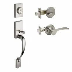 Copper Creek Craftsman Satin Stainless Door Handleset with Left Hand Scandinavian Handle Trim