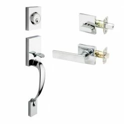 Copper Creek Craftsman Polished Stainless Door Handleset with Craftsman Handle Trim