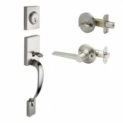 Copper Creek Craftsman Satin Stainless Door Handleset with Contemporary Handle Trim