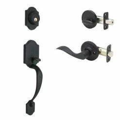 Copper Creek Heritage Black Door Handleset and Waverlie Handle Trim