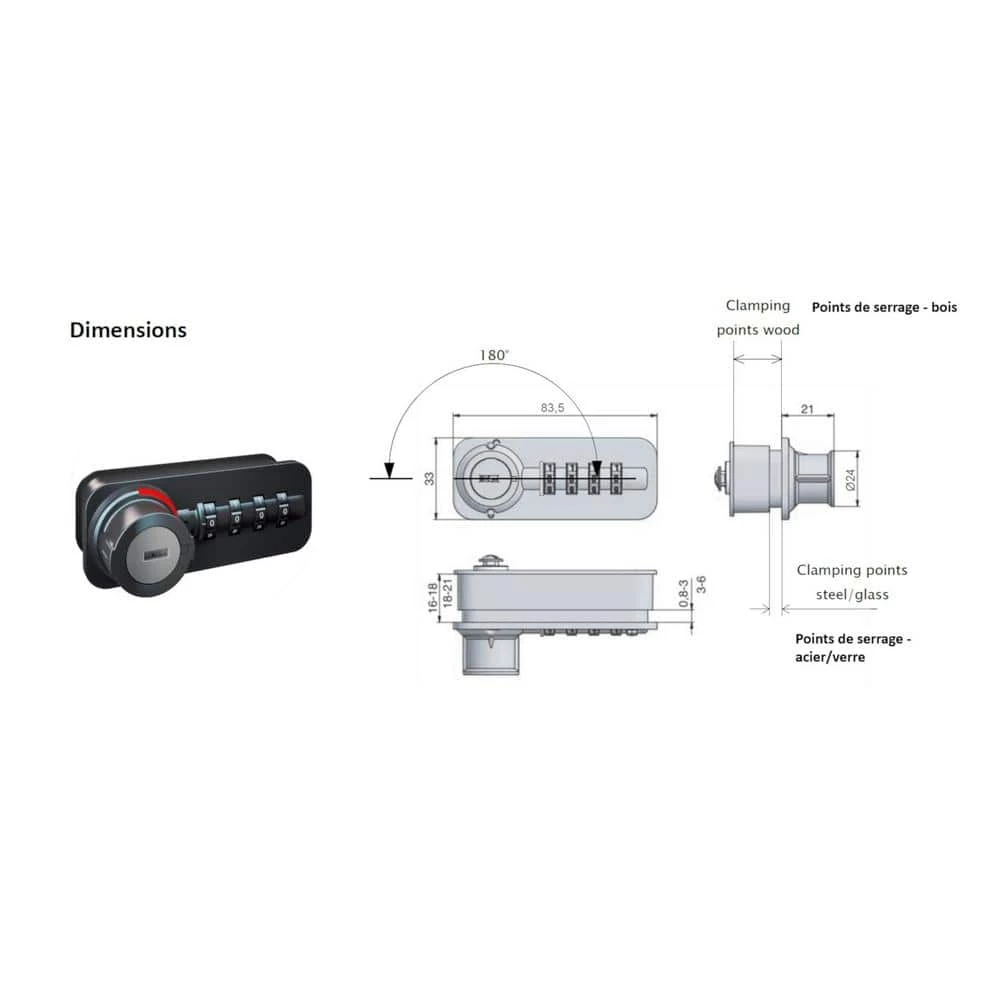 Richelieu Hardware 3-5/16 in. Black Right Hand Fixed Code Combination Furniture Lock 6 Richelieu Hardware 3-5/16 in. Black Right Hand Fixed Code Combination Furniture Lock - Image 4