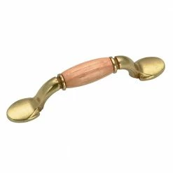 Richelieu Hardware Cherbourg Collection 3 in. (76 mm) Center-to-Center Burnished Brass and Natural Oak Traditional Drawer Pull