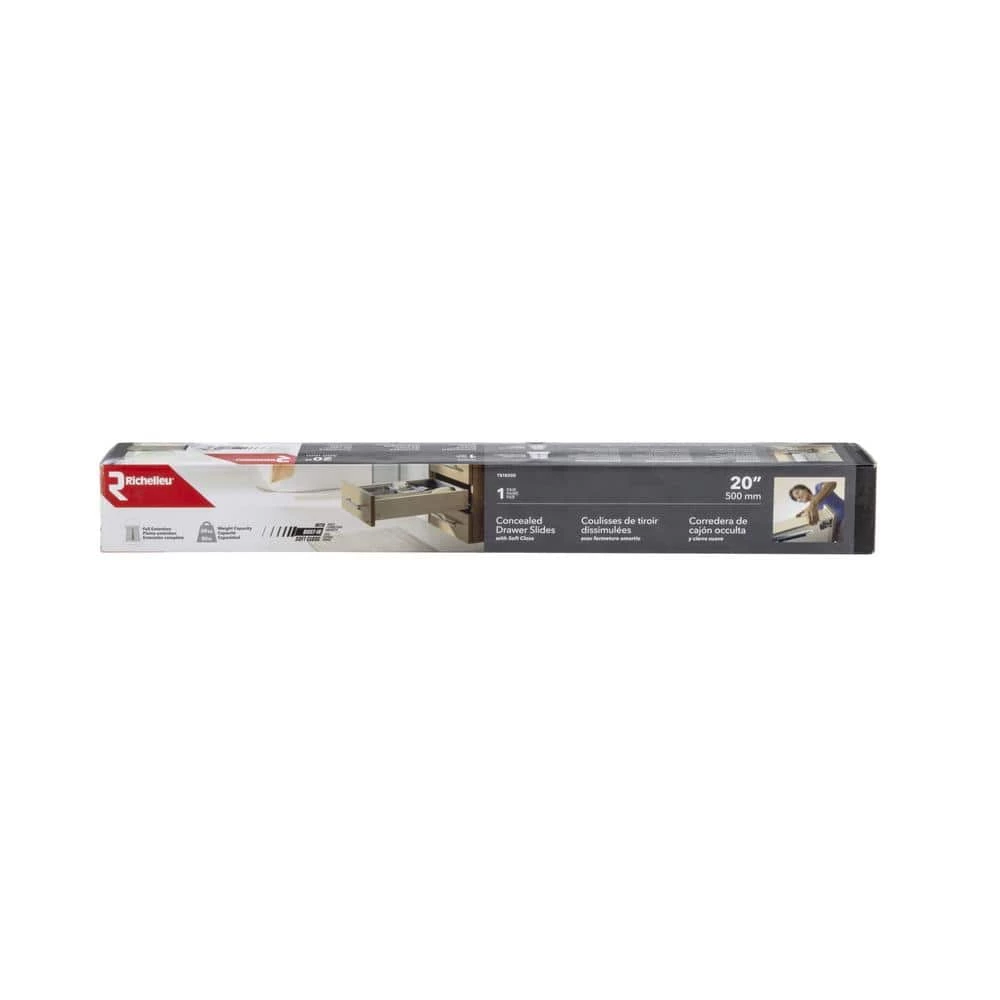 Richelieu Hardware 19-11/16 in. (500 mm) Full Extension Concealed Undermount Soft-Close Drawer Slide, 1-Pair (2-Pieces) 4 Richelieu Hardware 19-11/16 in. (500 mm) Full Extension Concealed Undermount Soft-Close Drawer Slide, 1-Pair (2-Pieces) - Image 2